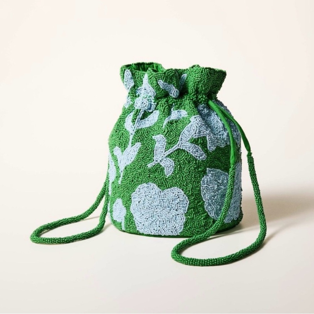 Kate Spade x Target Classic Rose Beaded Drawstring Bucket Bag green blue NWT